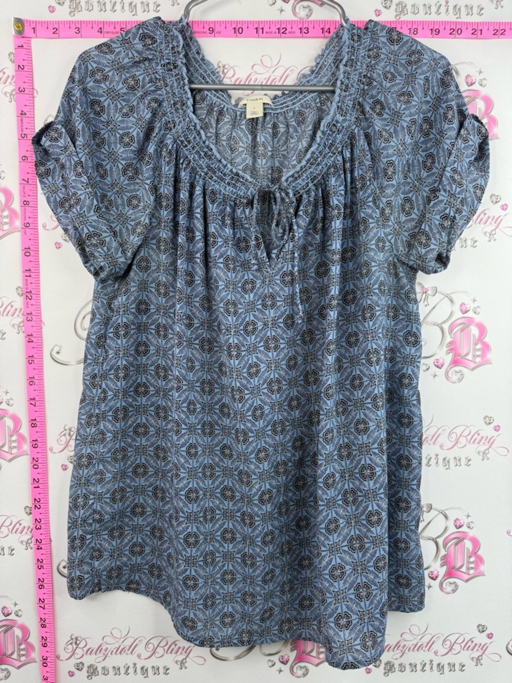 Caslon milkmaid tie up smock detail Blue Patterned Short Sleeve Peasant Top